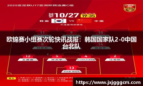 欧锦赛小组赛次轮快讯战报：韩国国家队2-0中国台北队